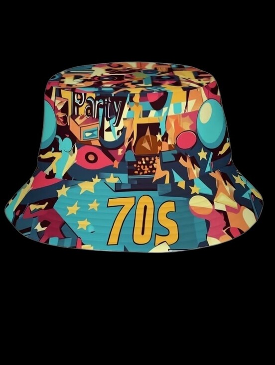 Fashion Hat Accessories - 70s Abstract Print Bucket Hat Unisex Sz 22"/23"